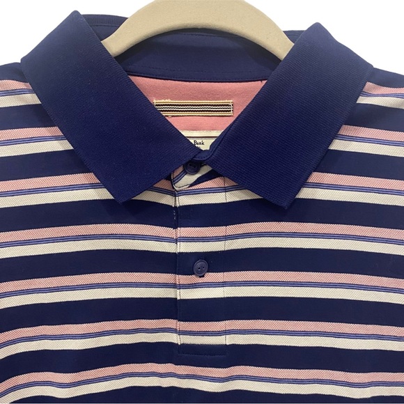 JOS. A BANK Men’s Polo Shirt Blue Pink White Striped 1905 Short Sleeve Size XL - Picture 4 of 5
